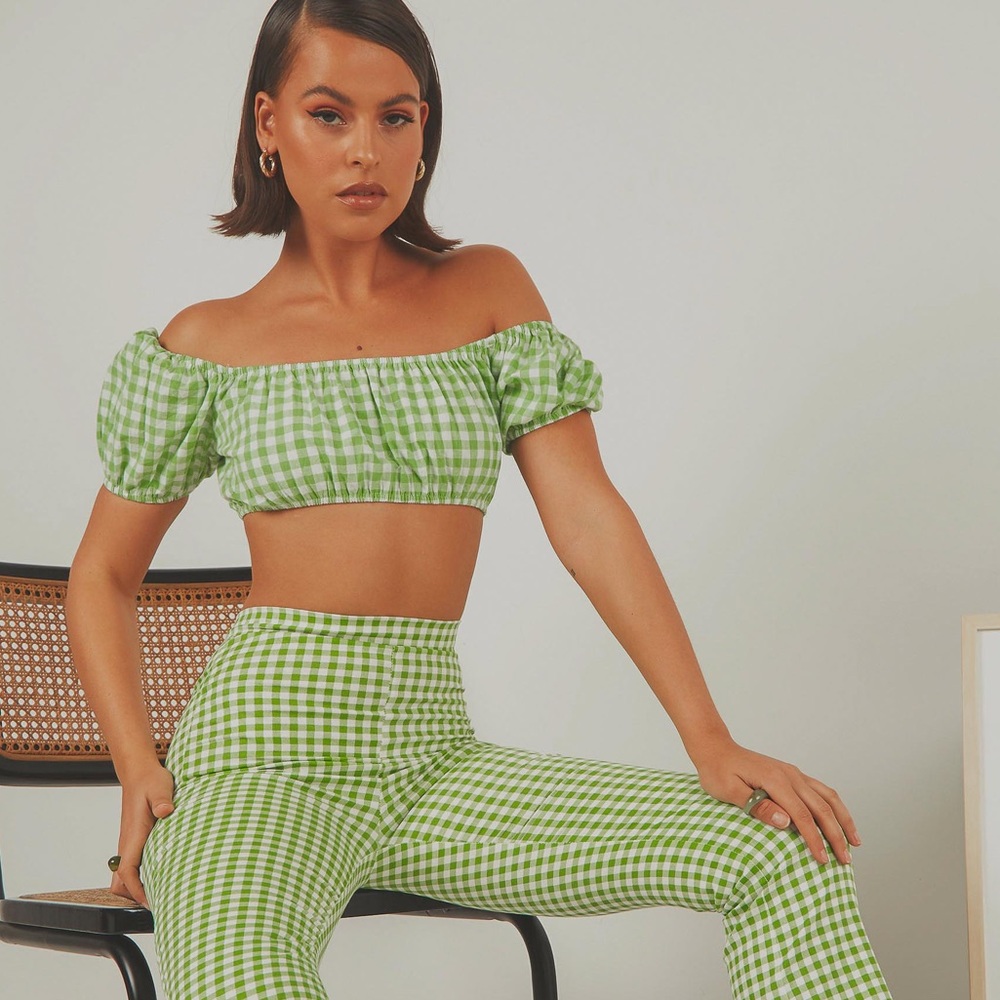 NWT Green Gingham Crop Top L